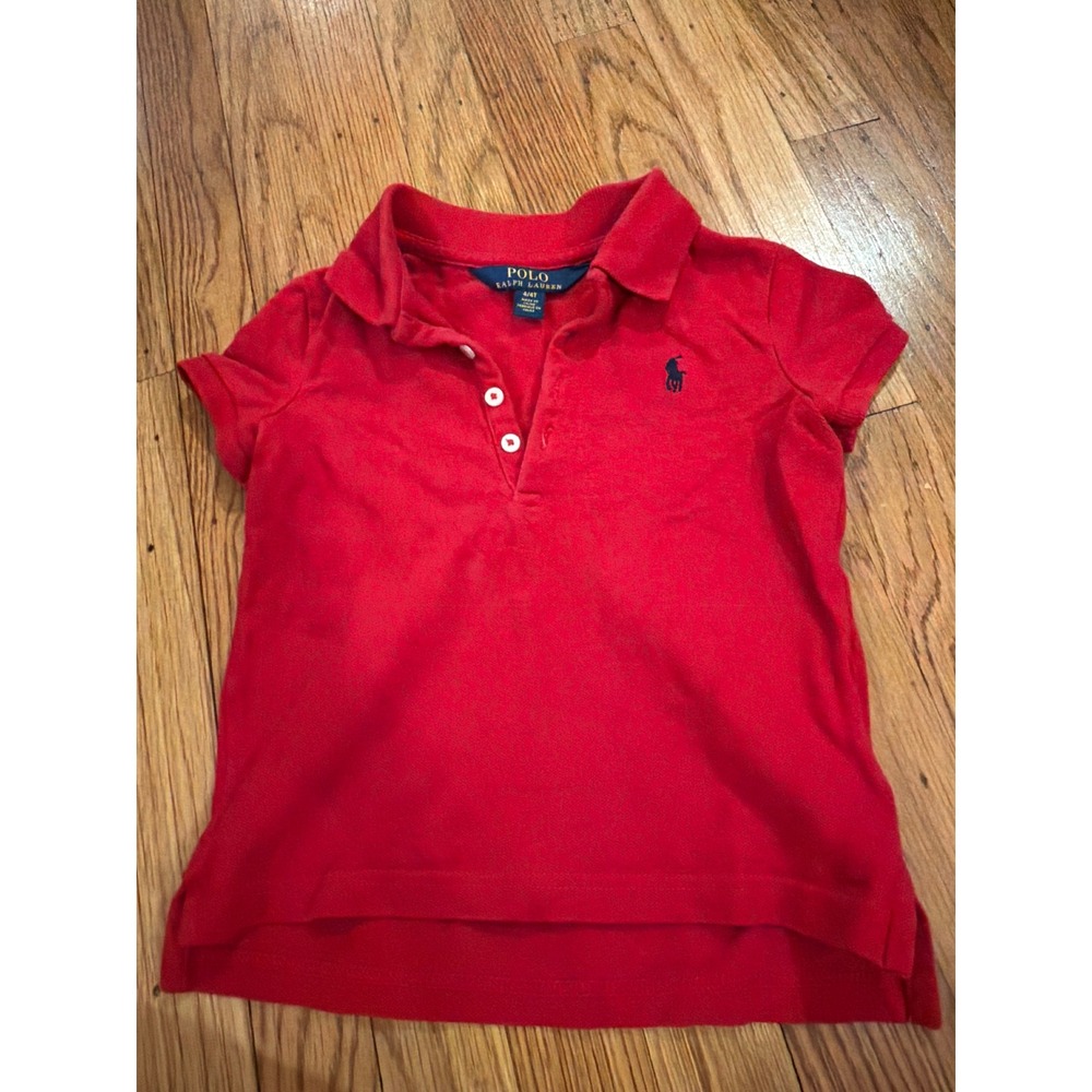 Polo Ralph Lauren Kids Red Short Sleeve Pique Polo Shirt Size 4/4T Navy Pony